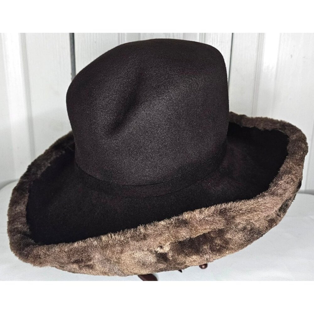 Vintage Bollman Hat Co Mr John Brown Wool Felt Faux Fur Wide Brim Fedora Winter